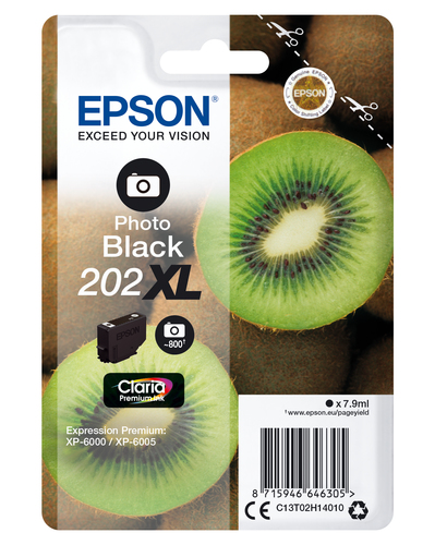 Epson 202XL Kiwi Photo Black High Yield Ink Cartridge 8ml - C13T02H14010