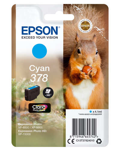 Epson 378 Squirrel Cyan Standard Capacity Ink Cartridge 4ml - C13T37824010