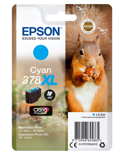 Epson 378XL Squirrel Cyan High Yield Ink Cartridge 9ml - C13T37924010