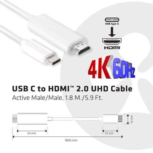 CLUB3D USB C to HDMI© 2.0 UHD Cable Active 1.8 M./5.9 Ft., afbeelding 3
