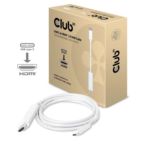 CLUB3D USB C to HDMI© 2.0 UHD Cable Active 1.8 M./5.9 Ft., afbeelding 2