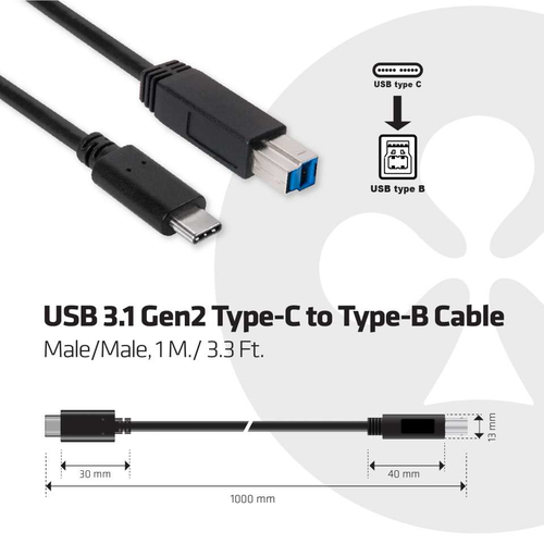 Club 3D USB-C 3.2 Gen 2 naar USB-B kabel, afbeelding 3
