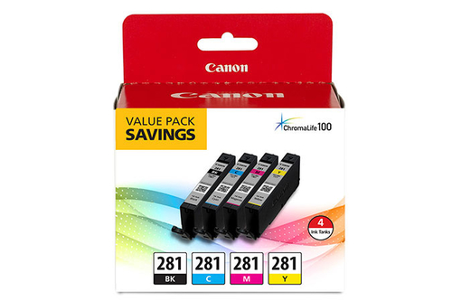 CLI-281 BLACK, CYAN, MAGENTA & YELLOW 4 INK PACK