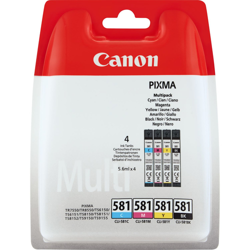 Canon CLI-581 Multipack tindikassett Originaal Must, Tsüaan, Magenta, Kollane