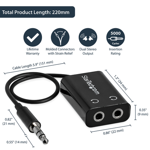 StarTech.com Black Slim Mini Jack Headphone Splitter Cable Adapter – image 6