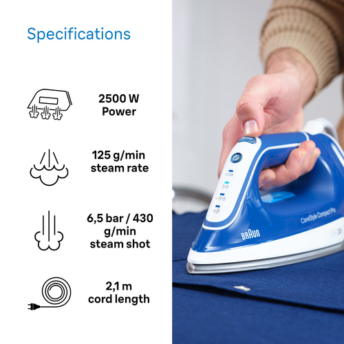 Braun Unisex Steam Iron, 6.5 Bar Carestyle Compact Pro in Blue Blue One Size female - image 5