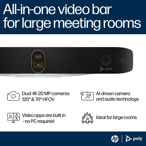HP Poly Studio X72 All-In-One Video Bar with TC10 Controller Kit No Power Cord TAA – image 2
