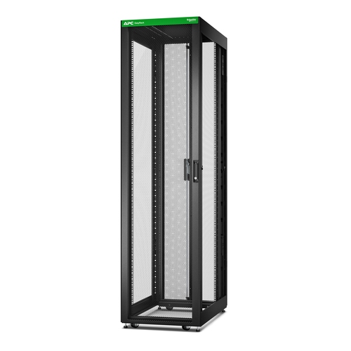 APC Easy Rack 600mm/48HE/1000mm mit Dach, Rollen, Füßen und 4 Halterungen, ohne Seitenteile, Boden, schwarz