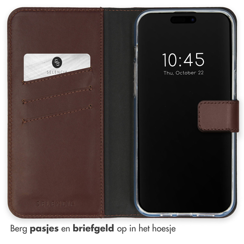 Selencia Echt Lederen Bookcase iPhone 15 Pro - Bruin, afbeelding 3