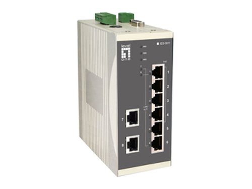 LevelOne 4 x 802.3af PoE + 4 FE Unmanaged Switch -10 ~ 60C, DIN-rail