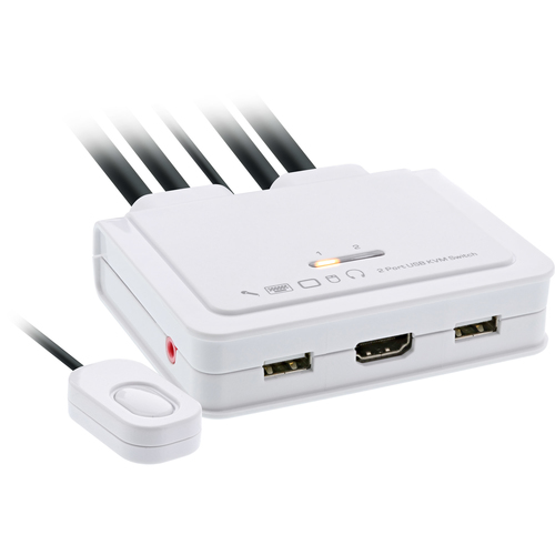 InLine KVM Switch, 2-port, USB-C + HDMI to HDMI, 4K, with audio, integr. cable