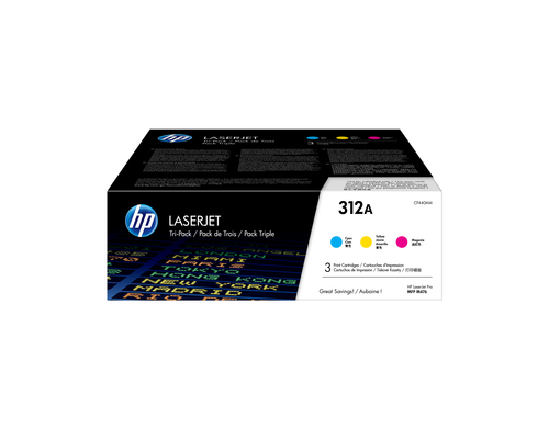 Zestaw 3 oryginalnych wkładów z niebieskim/purpurowym/żółtym tonerem HP 312A LaserJet
