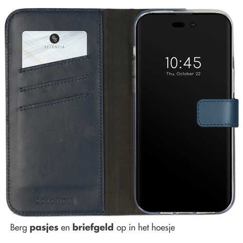 Selencia Echt Lederen Bookcase iPhone 14 Pro Max - Blauw, afbeelding 3