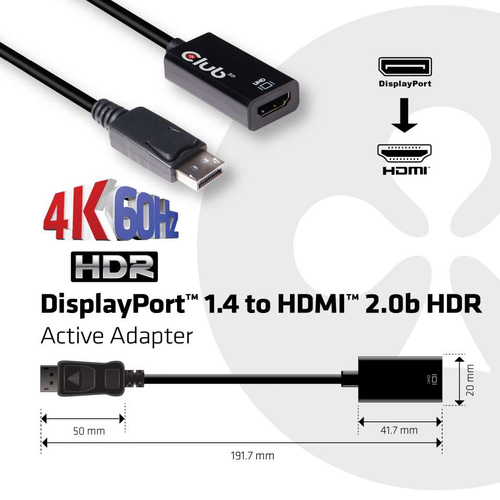 Club 3D DisplayPort 1.4 naar HDMI 2.0b HDR actieve adapter, afbeelding 3