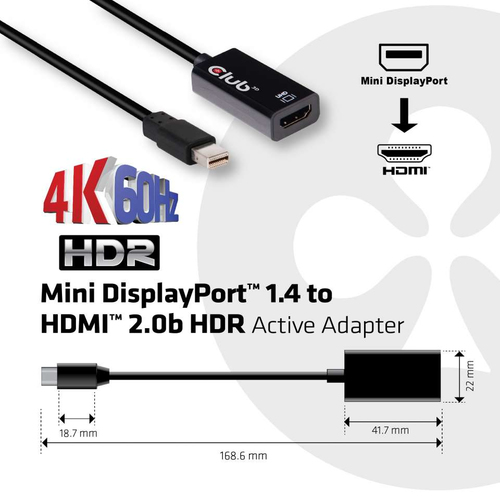 Club 3D Mini-DisplayPort 1.4 naar HDMI 2.0b HDR actieve adapter, afbeelding 3