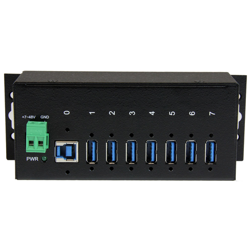 StarTech.com 7-Port USB 3.0 Hub - Metal Industrial USB-A Hub with ESD Protection & 350W Surge Protection - Din Rail, Wall or Desk Mountable - TAA Compliant USB Expander Hub (ST7300USBME) Sort – billede 3
