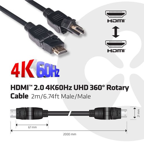 Club 3D HDMI 2.0 360° Rotary kabel, afbeelding 10