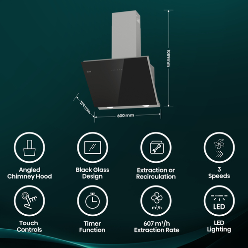 Hisense CH6IN14BXBUK cooker hood Wall-mounted Black 607 m³/h – image 2