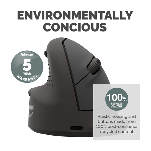 Fellowes Vertical Wireless Mouse Breyta Plus+ Ergonomic Left Handed Vertical Mouse with Antibacterial Protection Medium – image 9