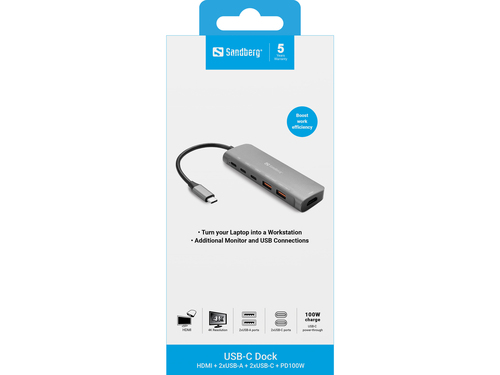 Sandberg USB-C Dock HDMI + 2xUSB-A + 2xUSB-C + PD100W – image 3
