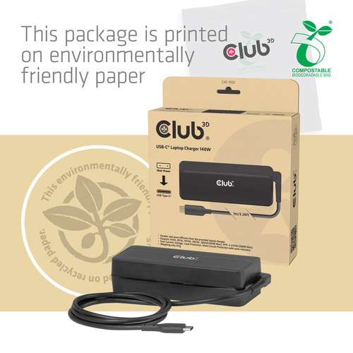 Club 3D USB-C Laptop Charger 140W, 1 meter oplader, afbeelding 7