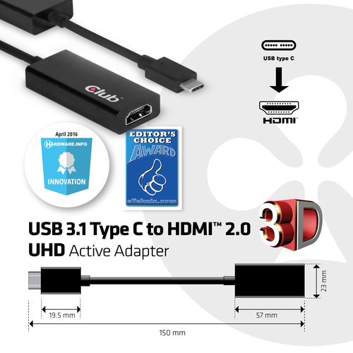 CLUB3D USB 3.1 Type C to HDMI 2.0 UHD Active Adapter – image 2