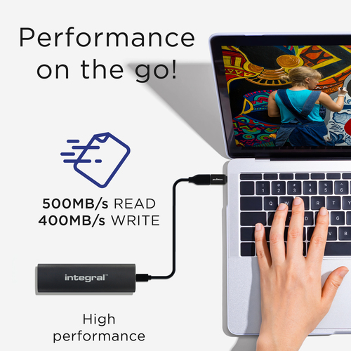 Integral 1TB - 1024GB PORTABLE EXTERNAL SSD USB 3.2 GEN2 3.0 TYPE C R-500MB/s W- 400MB/s C-A CABLE A-C ADAPTOR AND CARRY CASE INC – image 2