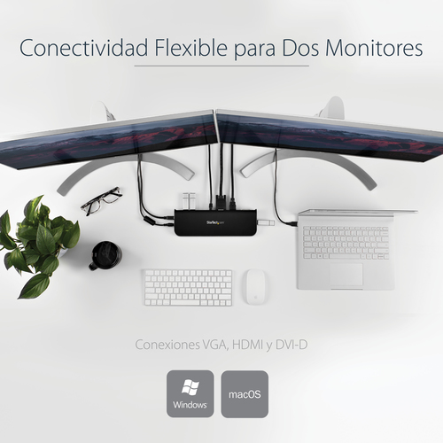 StarTech.com Docking Station USB 3.0 de 2 Monitores para Portátil - HDMI/DVI/VGA - Hub Ladrón 3x USB-A - GbE - Audio - Replicador de Puertos Universal USB-A - Win/macOS/ChromeOS - TAA imagen 9