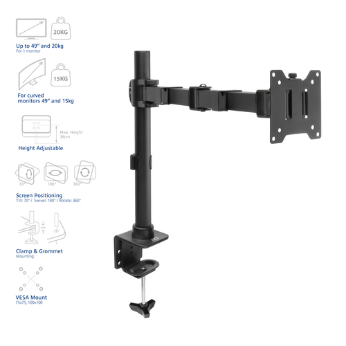 ACT AC8325 Monitorarm Bureasteun 1 Scherm, afbeelding 6