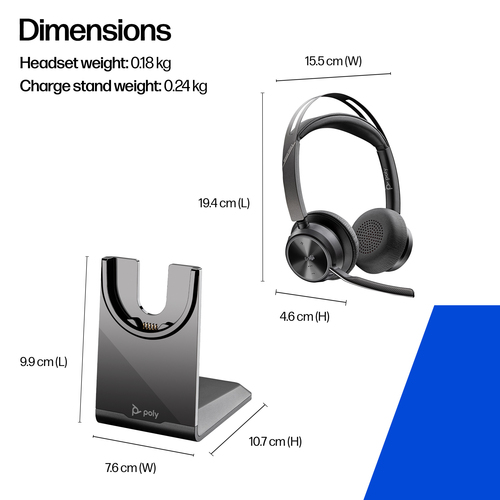 Poly Voyager Focus 2 MS Teams Certified USB-C Headset +Adapter +Stand - image 3
