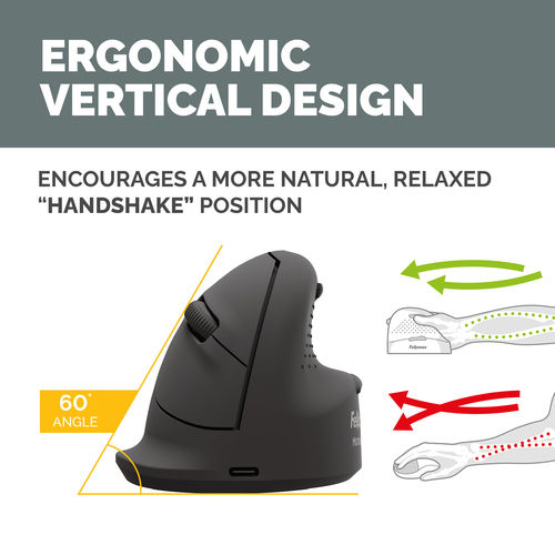 Fellowes Vertical Wireless Mouse Breyta Plus+ Ergonomic Right Handed Vertical Mouse with Antibacterial Protection Large – image 3