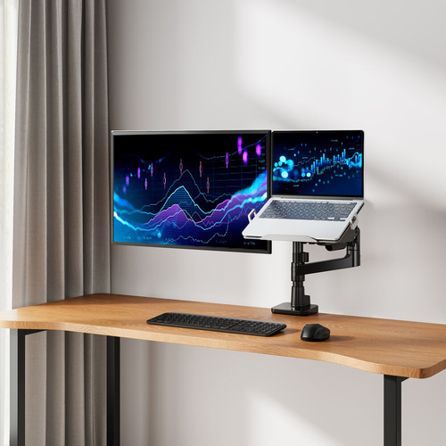 ACT AC8341 Monitorhalterung 49 Zoll mit Gasdruckfeder für 1 Monitor inklusive Laptophalterung – Foto 7 von 8