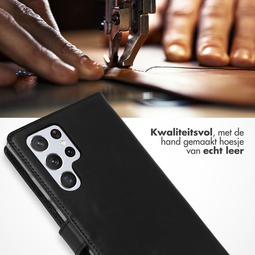 Selencia Echt Lederen Bookcase Samsung Galaxy S22 Ultra - Zwart, afbeelding 2