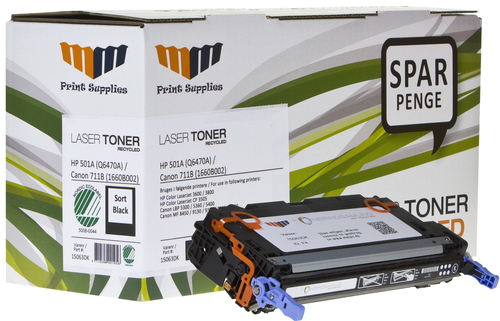 MM Black Laser Toner - HP 501A (Q6470A) / Canon 711BK (1660B002) - For HP Color LaserJet / Canon LBP & MF