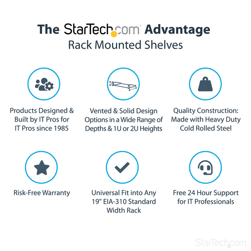 StarTech.com 2U Server Rack Mount Shelf - 15.7in Deep Steel Universal Cantilever Tray for 19 Network & AV Equipment Rack/ Cabinet - 44lbs (CABSHELF) Rackhylde – billede 8