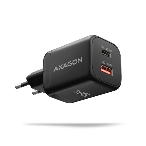 AXAGON ACU-PQ100, GaN nabijecka do site 100W, USB-A + USB-C, PD3.0/PPS/QC4+/SFC2.0/Apple, cerna