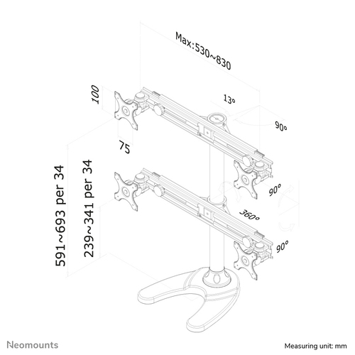Neomounts FPMA-D700DD4 - Monitor standaard 4 schermen, afbeelding 6