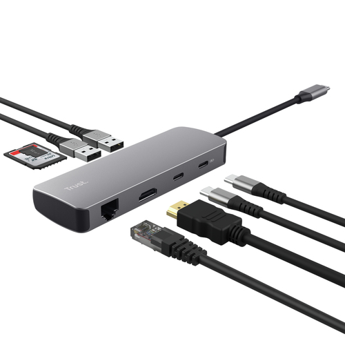 Trust DALYX 8-IN-1 MULTIPORT ADAPTER USB Hub Grijs, afbeelding 3