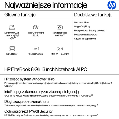 HP Inc. Notebook EliteBook 8 G1i U5-225U 512GB/16GB/W11P/13.3 C51G6ET