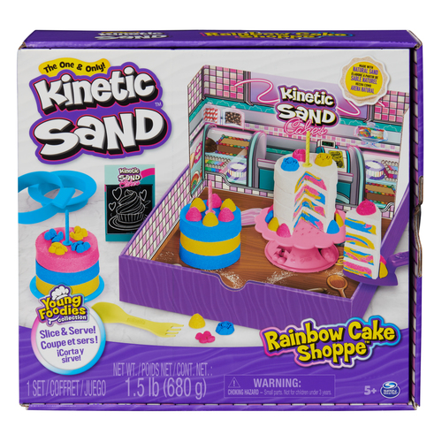 Spin Master Kinetic Sand Rainbow Cake Shoppe, 1.5lbs of Yellow, Pink, Blue