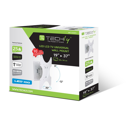 Techly ICA-LCD 2900WH 37  Wit flat panel muur steun, afbeelding 2