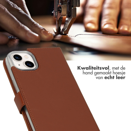Selencia Echt Lederen Bookcase iPhone 14 Plus - Lichtbruin, afbeelding 2