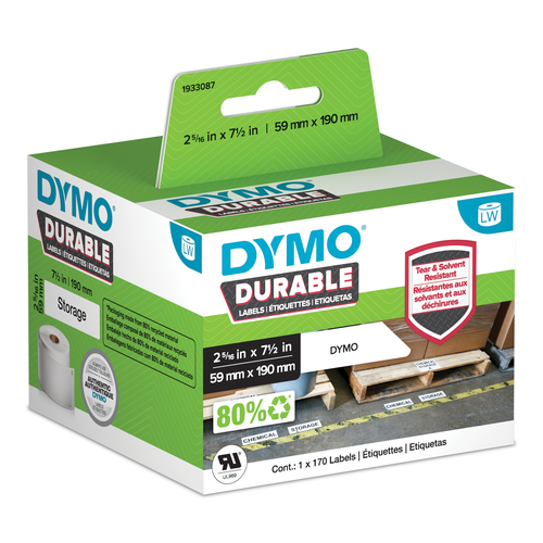 DYMO LW DURABLE 2-5 16IN X 7-1 2IN WHITE POLY, 170 LABELS