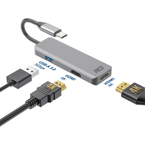 ACT Connectivity USB-C 4K multiport adapter voor 2 HDMI schermen, USB-A datapoort, afbeelding 4