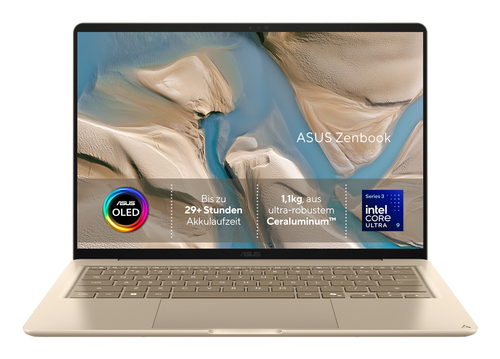 ASUS Zenbook 14 UX3480AA Copilot+ PC Intel Core Ultra 7 355 Ноутбук 35,6 cm (14") Full HD 16 GB LPDDR5x-SDRAM 512 GB Твердотельный накопитель (SSD) Wi-Fi 6E (802.11ax) Windows 11 Home Бежевый