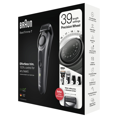 Braun BeardTrimmer 7 Beard trimmer BT7240 with precision dial, 4 attachments and Gillette Fusion5 ProGlide razor. – image 6