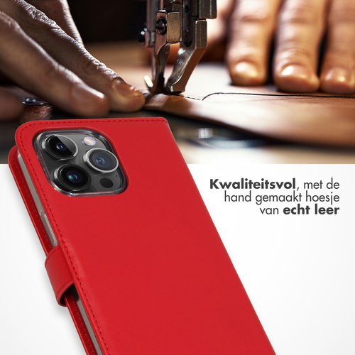 Selencia Echt Lederen Bookcase iPhone 15 Pro Max - Rood, afbeelding 2