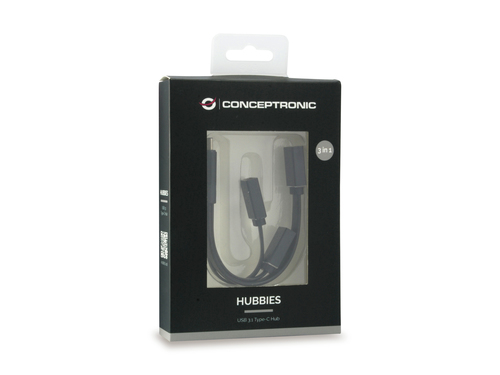 Conceptronic HUBBIES USB 3.1 Type-C to 1-Port USB 3.0 + 2-Port USB 2.0 Cable Hub, black – image 3