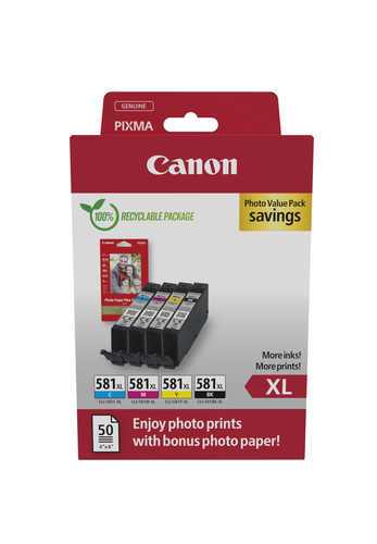 Canon Cli-581XL Inkjet Cartridges + Photo Paper Plus Glossy II Cmyk - image 1