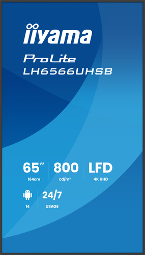 iiyama LH6566UHSB-B1AG pantalla de señalización Pantalla plana para señalización digital 165,1 cm (65") LCD Wifi 800 cd / m² 4K Ultra HD Negro Procesador incorporado Android 24/7